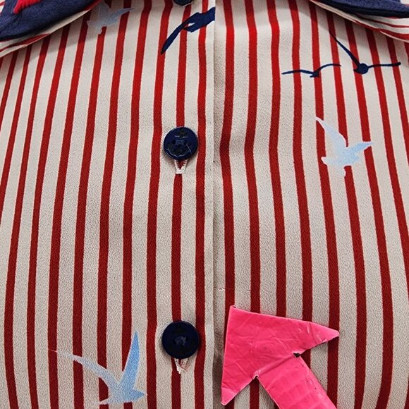 Hell Bunny Womens Medium Top Avery Blouse Sailboat Birds Striped Pinup Retro Red - Picture 6 of 11